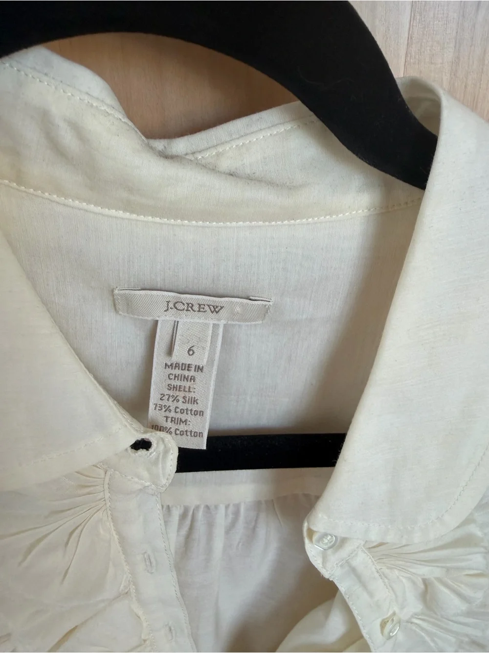 J. Crew Cream Ruffled Collar Short Sleeve Blouse